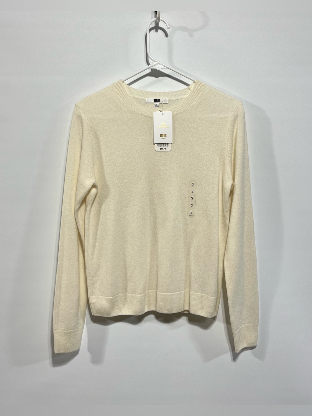 UNIQLO Women's 100% Cashmere Crew Neck Sweater In Off White Size Small NWT